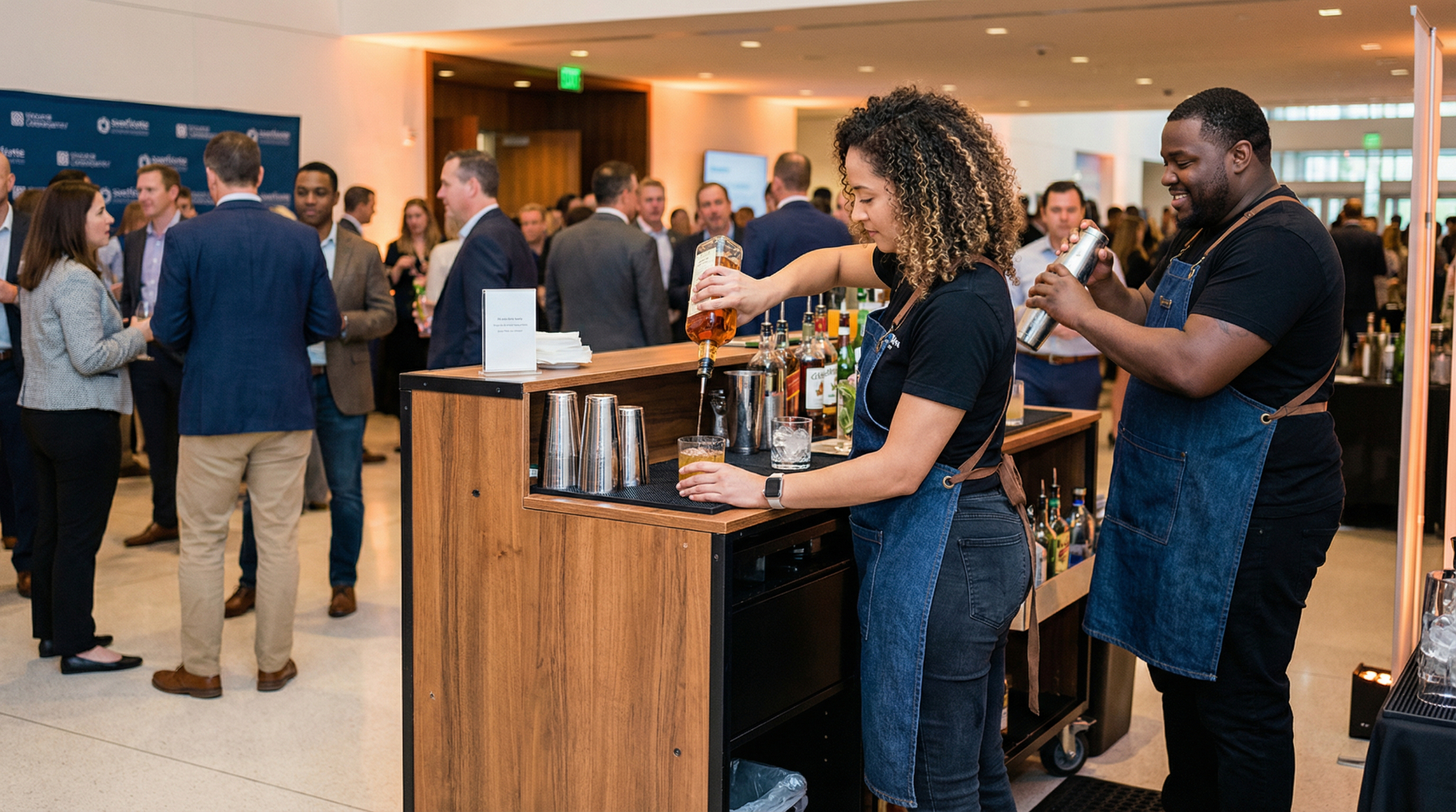 Professional bartender serving at corporate event